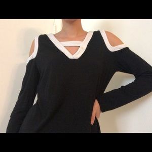 INC Black Long Sleeve Shoulder Cut Shirt